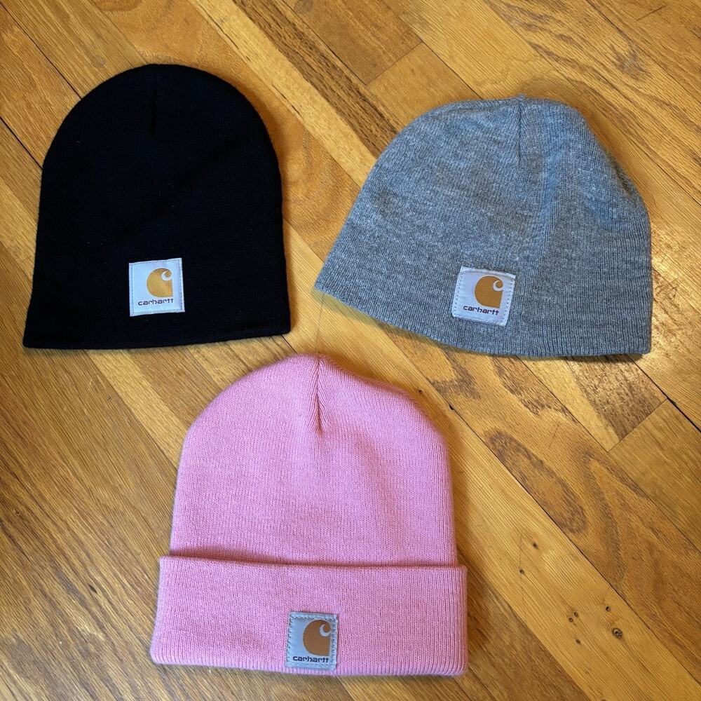 3-Pack CATHARTT Beanie Hat Cap Pink Black Grey Logo A205 BLK Gray Winter Work